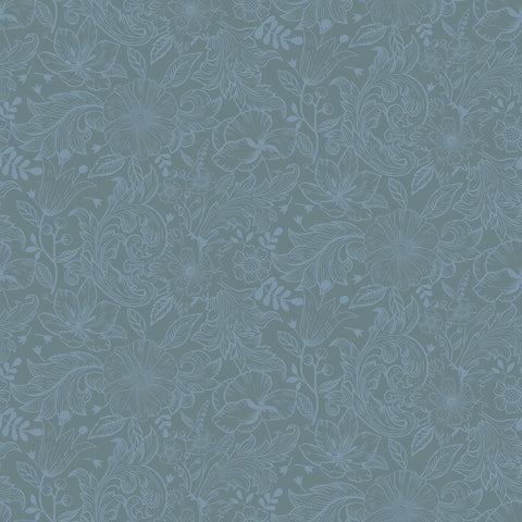  2999-13128 Wilma Blue Floral Block Print Wallpaper