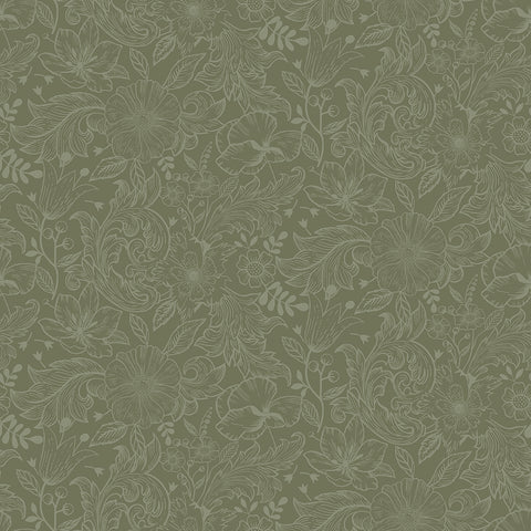 2999-13129 Wilma Green Floral Block Print Wallpaper