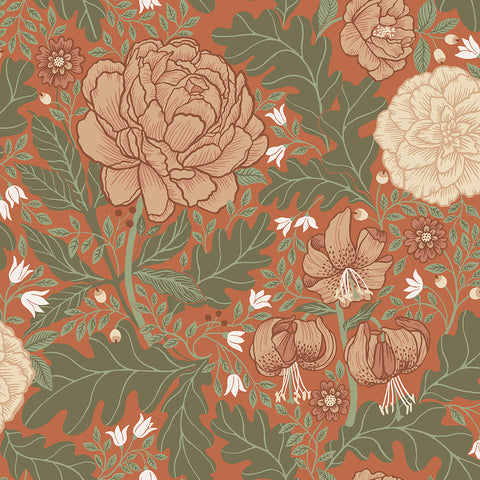 2999-14004 Camille Red Peony & Lily Wallpaper