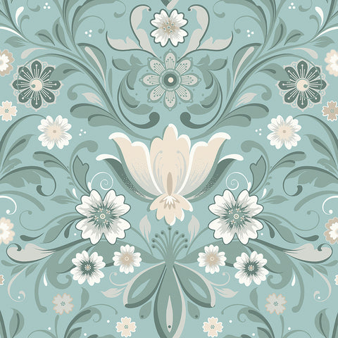 2999-24111 Ostanskar Turquoise Retro Floral Wallpaper