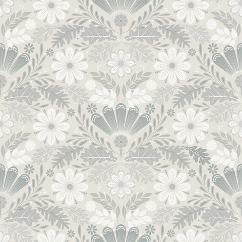 2999-24125 Klockrike Light Grey Botanical Damask Wallpaper