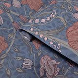 2999-33009 Large tulips flowers floral blue olive green peach Scandinavian Wallpaper rolls