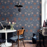 2999-33009 Large tulips flowers floral blue olive green peach Scandinavian Wallpaper rolls