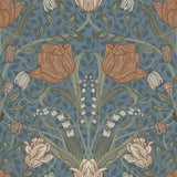 2999-33009 Large tulips flowers floral blue olive green peach Scandinavian Wallpaper rolls