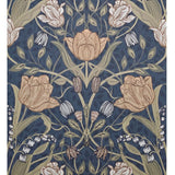 2999-44106 Large tulips flowers floral navy blue olive green peach Scandinavian Wallpaper