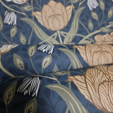 2999-44106 Large tulips flowers floral navy blue olive green peach Scandinavian Wallpaper