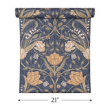 2999-44106 Large tulips flowers floral navy blue olive green peach Scandinavian Wallpaper