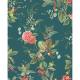 300116 Floris Teal Woodland Floral Wallpaper