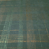 30437 Matt dark green gold metallic lines faux fabric textured plaid modern wallpaper
