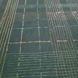30437 Matt dark green gold metallic lines faux fabric textured plaid modern wallpaper
