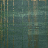 30437 Matt dark green gold metallic lines faux fabric textured plaid modern wallpaper
