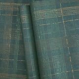 30437 Matt dark green gold metallic lines faux fabric textured plaid modern wallpaper
