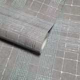 30439 Taupe gray green puple cross lines faux fabric textured plaid modern wallpaper
