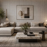 30440 Embossed Beige tan cream cross lines faux fabric textured plaid modern wallpaper