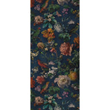 307306 Tropical jungle flowers navy blue green parrots birds faux fabric wallpaper roll