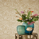 307341 Auguste Gold Double Hibiscus Floral Wallpaper