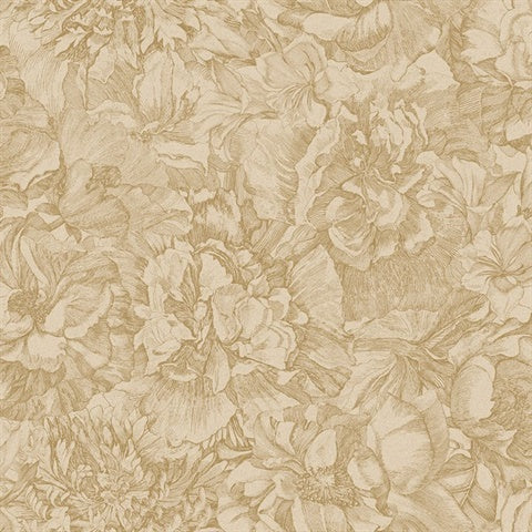 307341 Auguste Gold Double Hibiscus Floral Wallpaper