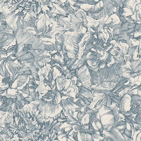 307343 Auguste Navy Double Hibiscus Floral Wallpaper