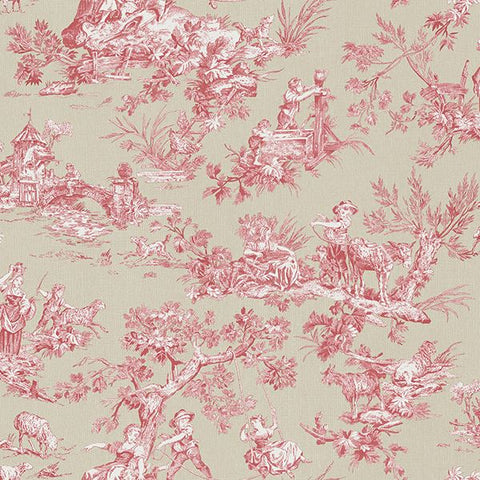 3112-002779 Whitney Red Toile Wallpaper