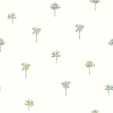 3113-12062 Palmetto Teal Leaves Wallpaper