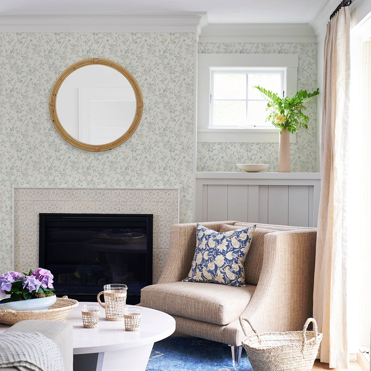 3122-10910 Glinda Aqua Floral Trail Wallpaper – wallcoveringsmart