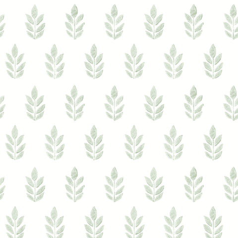 3122-11304 Ervic Green Leaf Block Print Wallpaper