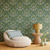 316000 Lila Teal Strawberry Floral Wallpaper