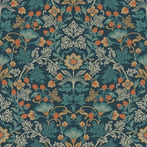 316001 Lila Blue Strawberry Floral Wallpaper