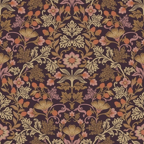 316003 Lila Peach Strawberry Floral Wallpaper