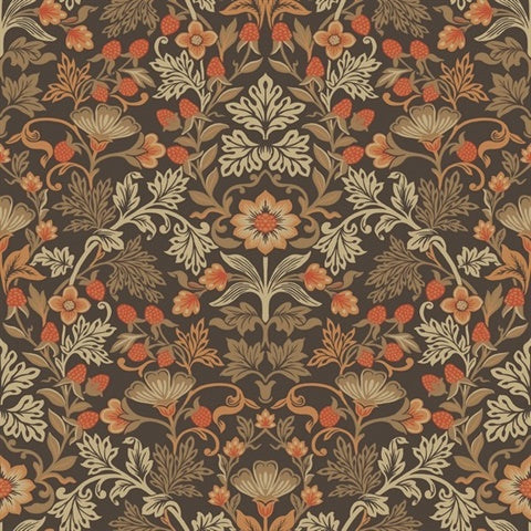 316004 Lila Orange Strawberry Floral Wallpaper