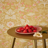 316006 Lila Gold Strawberry Floral Wallpaper