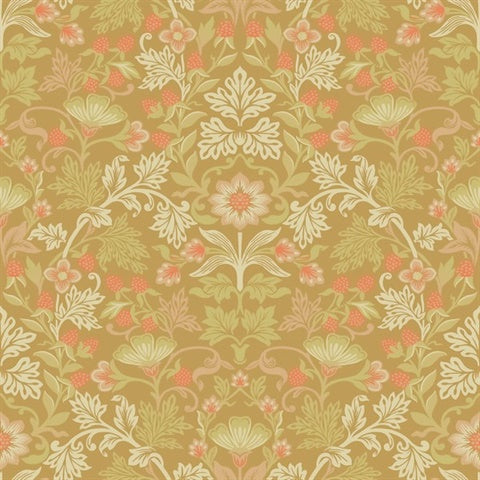 316006 Lila Gold Strawberry Floral Wallpaper