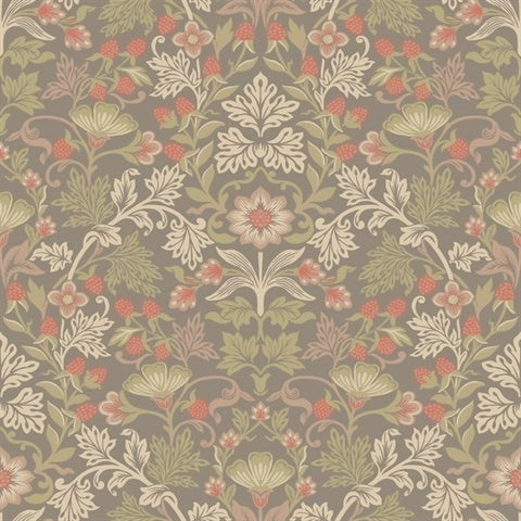 316007 Lila Moss Strawberry Floral Wallpaper