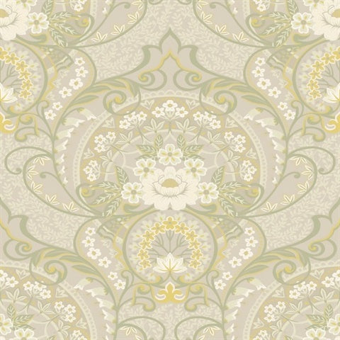 316010 Nasrin Light Grey Large Floral Damask Wallpaper