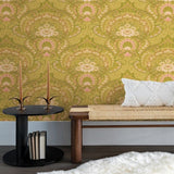 316012 Nasrin Chartreuse Large Floral Damask Wallpaper