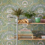 316013 Nasrin Sea Green Large Floral Damask Wallpaper