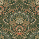 316014 Nasrin Dark Green Large Floral Damask Wallpaper