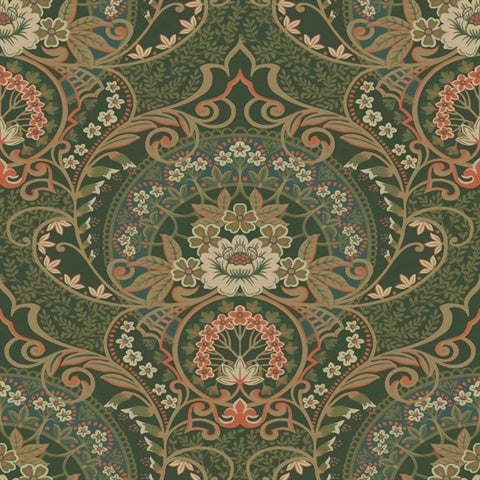 316014 Nasrin Dark Green Large Floral Damask Wallpaper