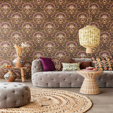 316016 Nasrin Purple Large Floral Damask Wallpaper