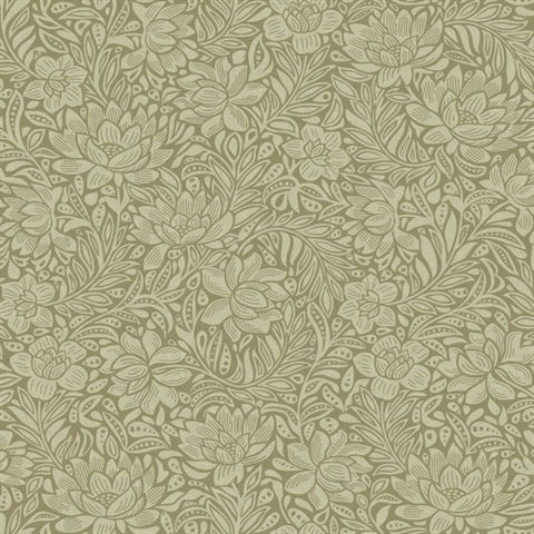 316024 Zahara Olive Scandinavian Floral Wallpaper