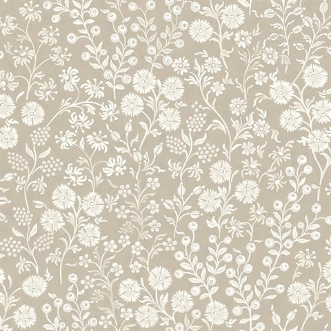 316041 Liana Taupe Raised Berry Floral Wallpaper