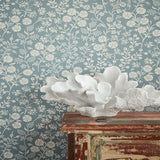 316046 Liana Teal Raised Berry Floral Wallpaper