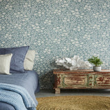 316046 Liana Teal Raised Berry Floral Wallpaper