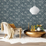 316047 Liana Indigo Raised Berry Floral Wallpaper