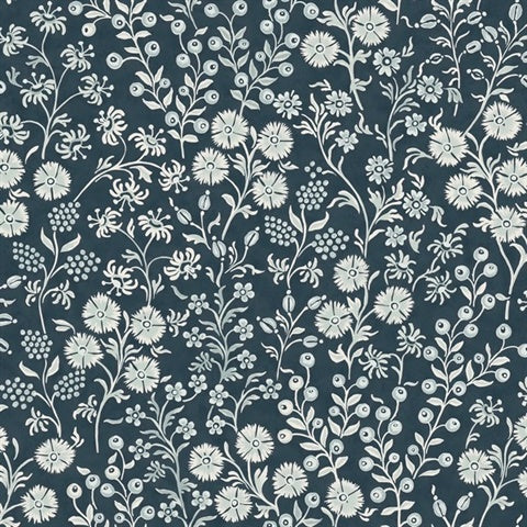 316047 Liana Indigo Raised Berry Floral Wallpaper