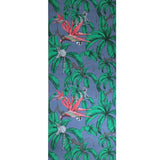 32653 Tropical jungle palm leaves lemurs blue green red faux fabric textured wallpaper
