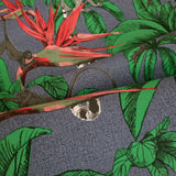 32653 Tropical jungle palm leaves lemurs blue green red faux fabric textured wallpaper
