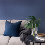 32675 Plain contemporary matt deep navy blue faux jeans fabric textured wallpaper roll
