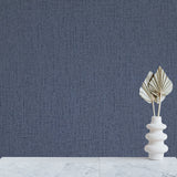 32675 Plain contemporary matt deep navy blue faux jeans fabric textured wallpaper roll
