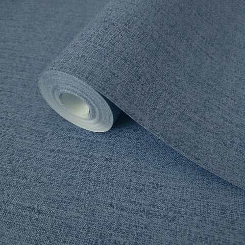 32675 Plain contemporary matt deep navy blue faux jeans fabric textured wallpaper roll
